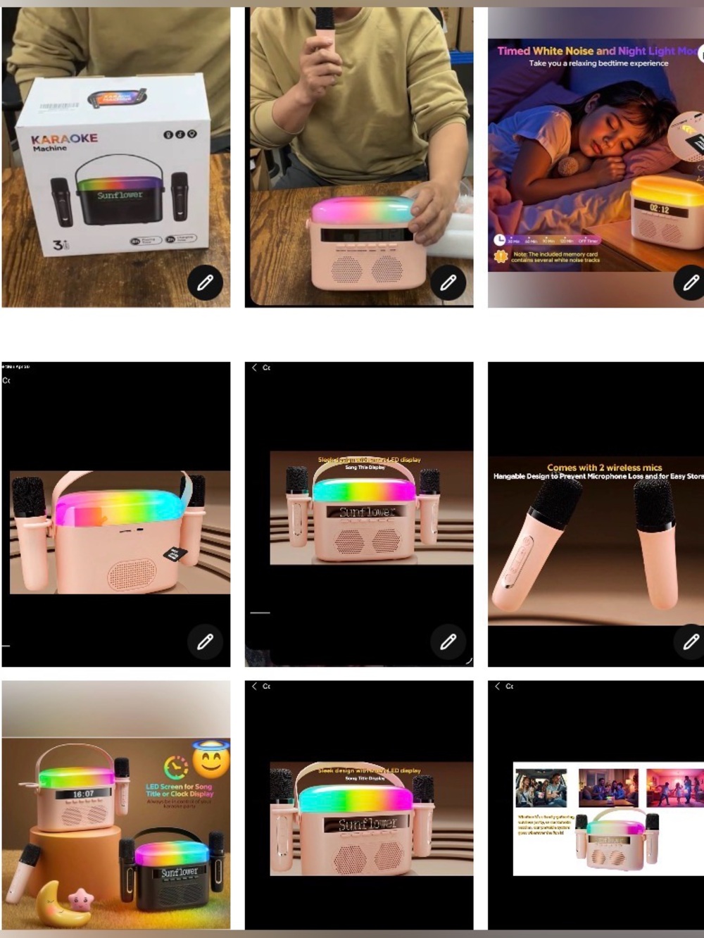 Portable Bluetooth Karaoke Speaker & Night Light Dual Speaker LED Display 
 Pink